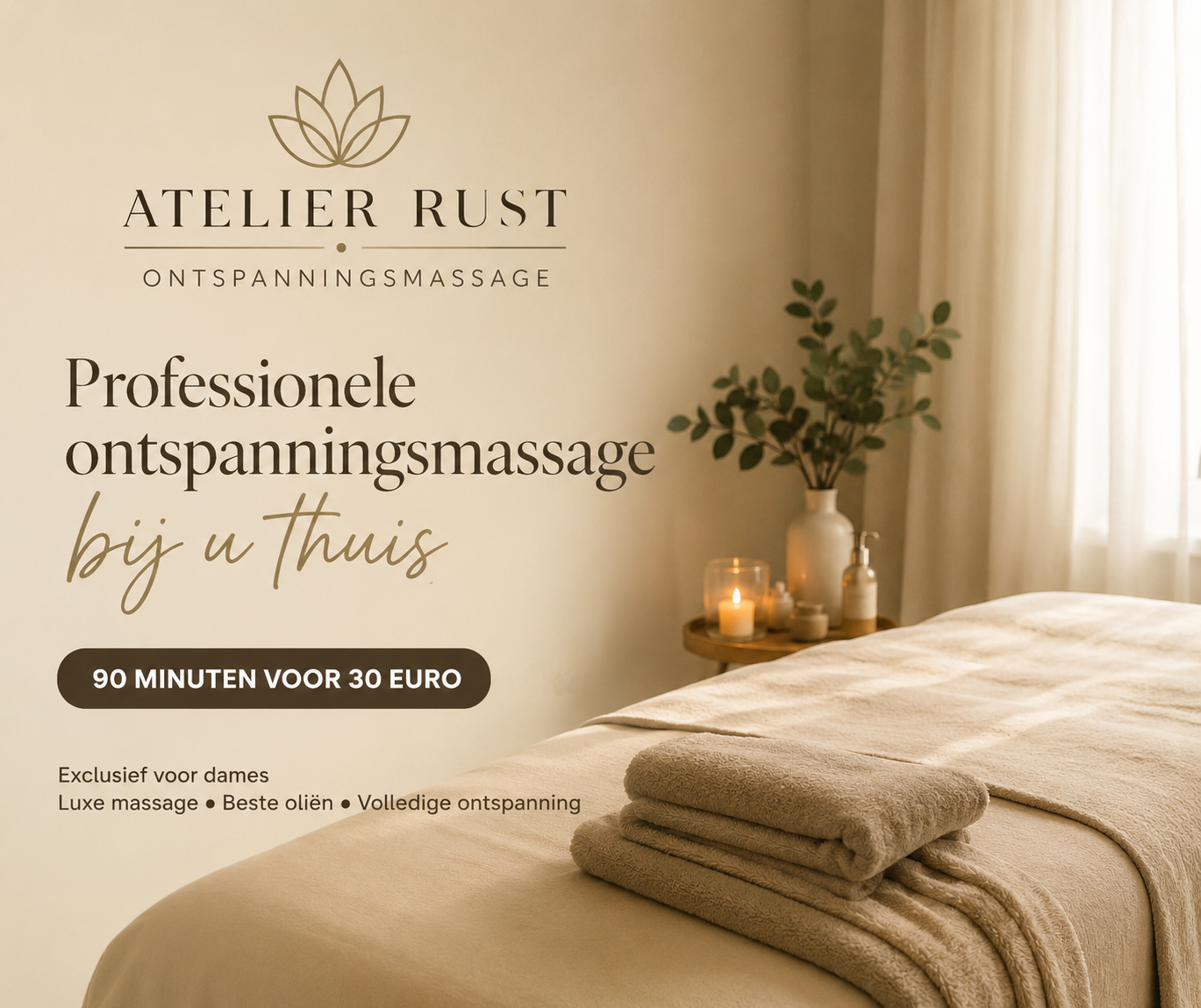 Rustige, luxueuze opstelling voor een ontspanningsmassage